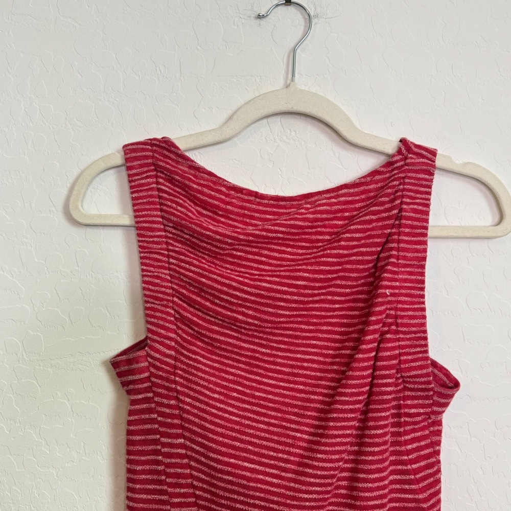 Anthropologie Deletta Linen Cotton Tank Top Sz S Red Ruched Cowl Striped Boho - Picture 5 of 9